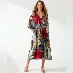 Tommy Bahama Hibiscus Romance long midi tropical dress. Size medium